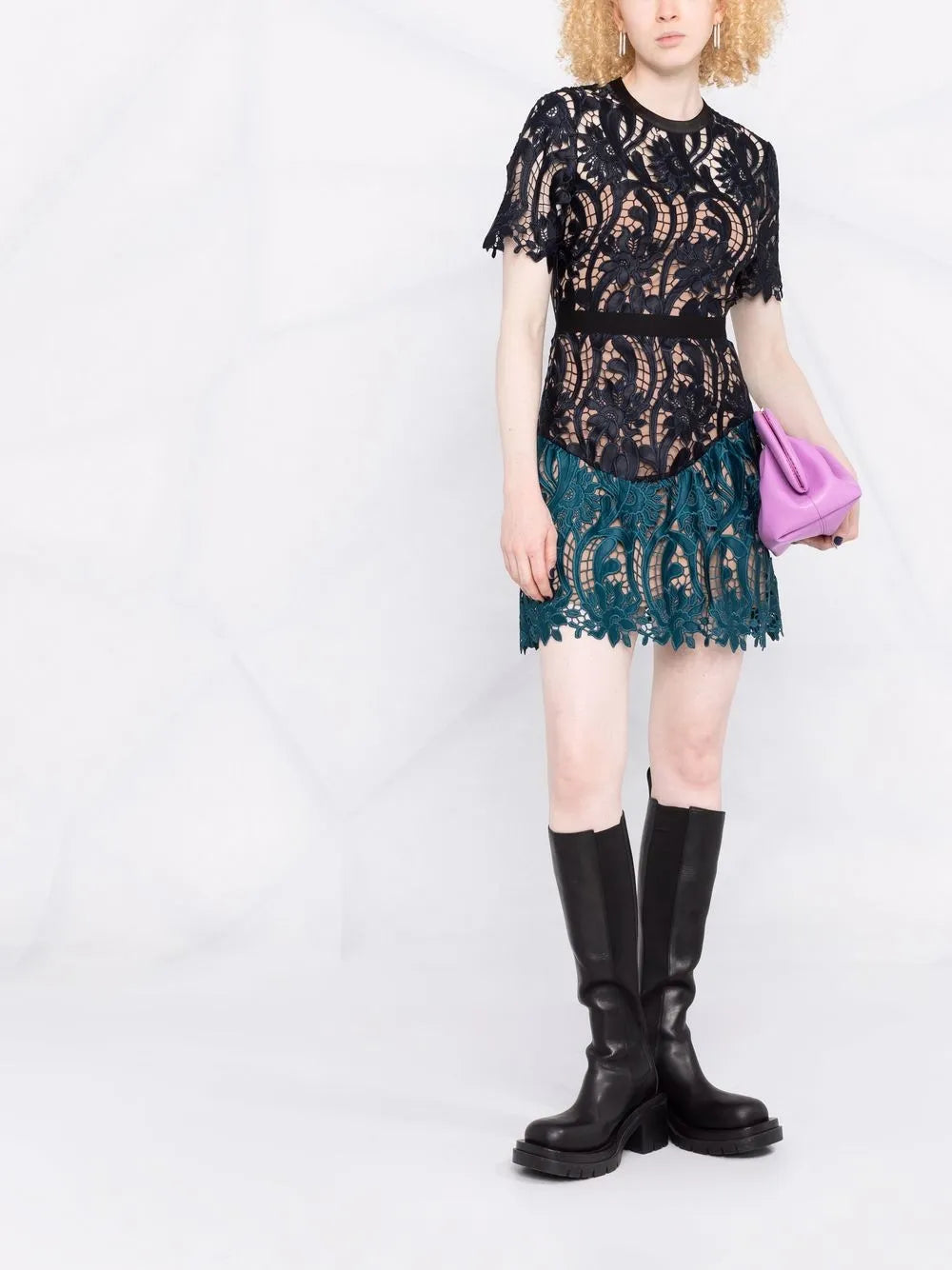 Self Portrait Two Tone Guipure Lace Minidress