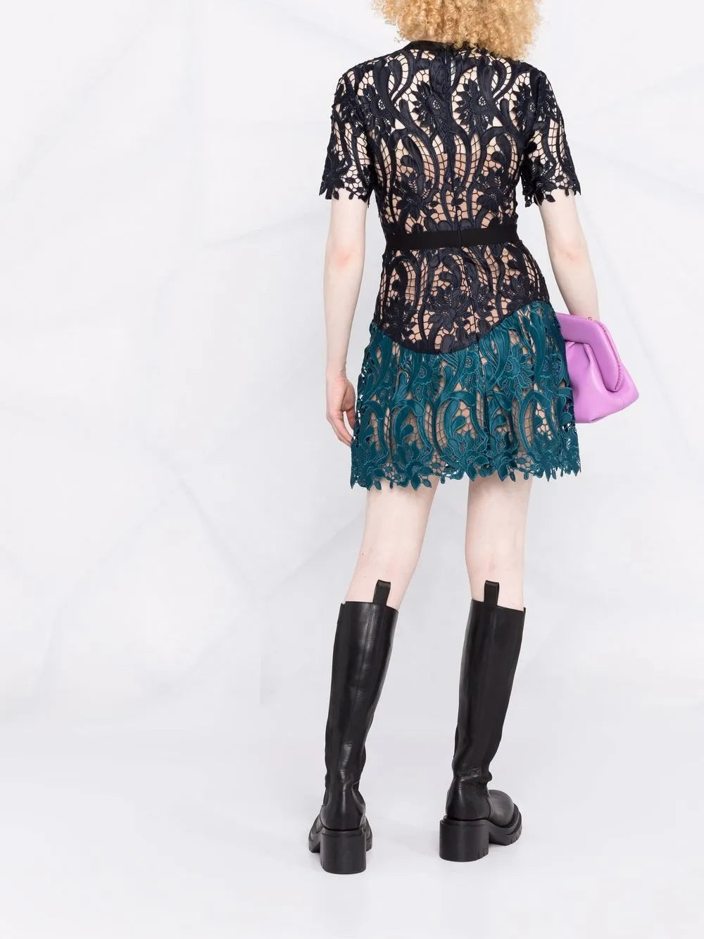 Self Portrait Two Tone Guipure Lace Minidress