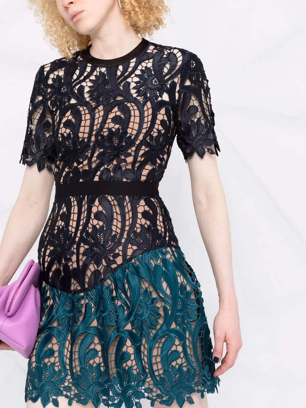 Self Portrait Two Tone Guipure Lace Minidress