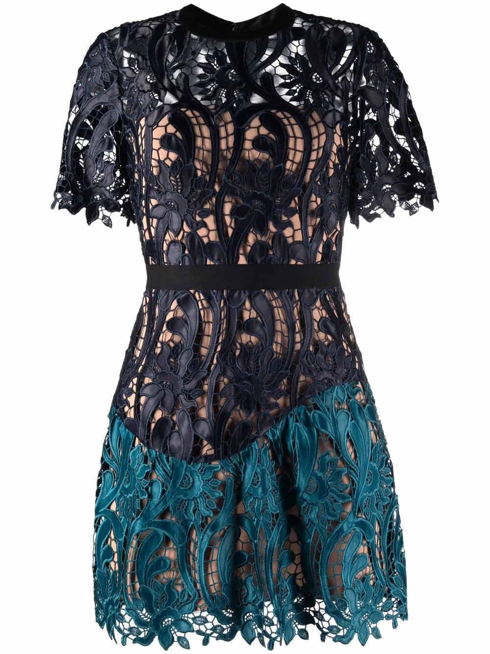 Self Portrait Two Tone Guipure Lace Minidress