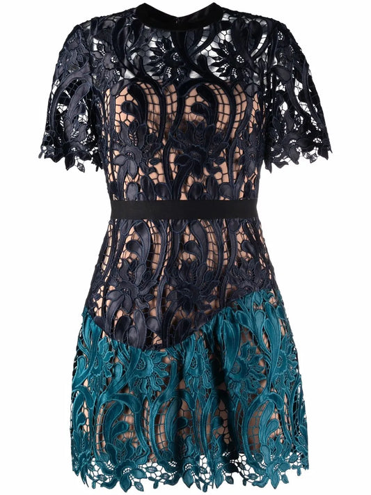 Self Portrait Two Tone Guipure Lace Minidress