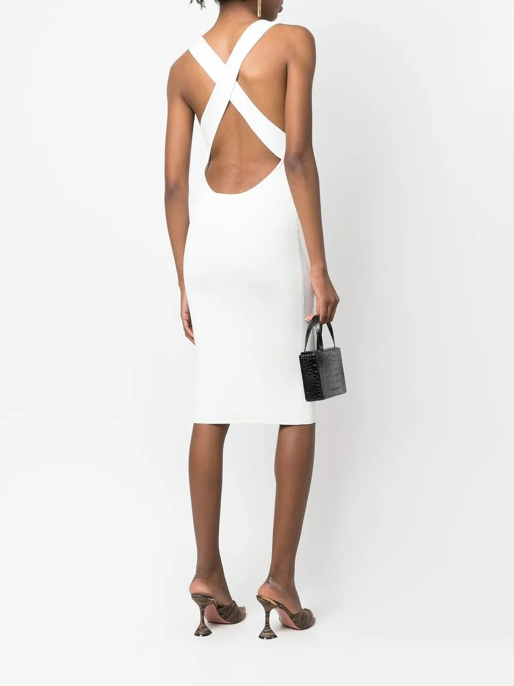 Yves Salomon Ribbed Cross Strap Midi Dress