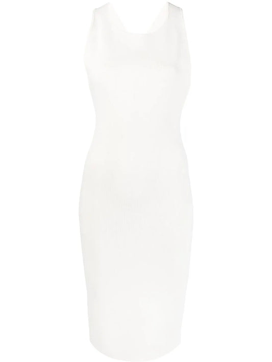Yves Salomon Ribbed Cross Strap Midi Dress