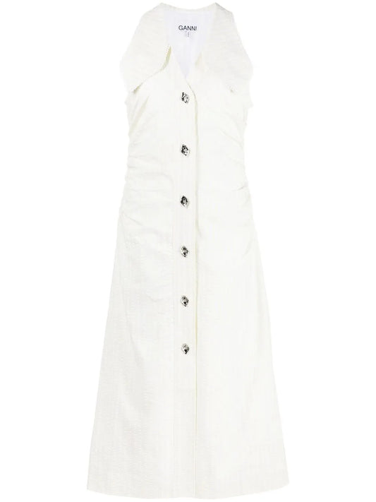 Ganni V Neck Sleeveless Midi Dress