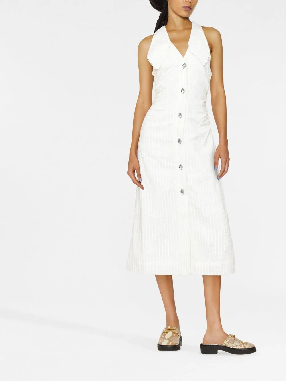 Ganni V Neck Sleeveless Midi Dress