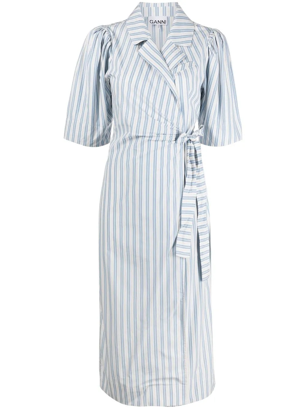 Ganni Striped Wrap Midi Dress