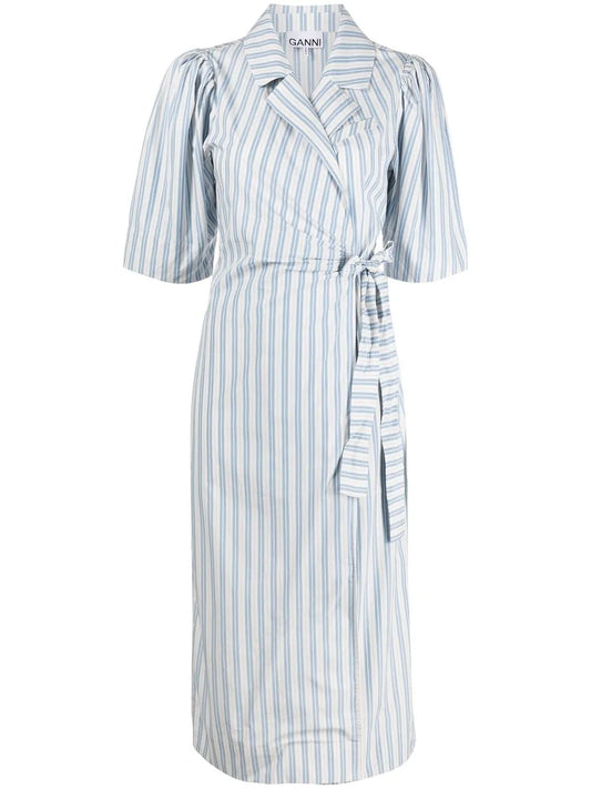 Ganni Striped Wrap Midi Dress