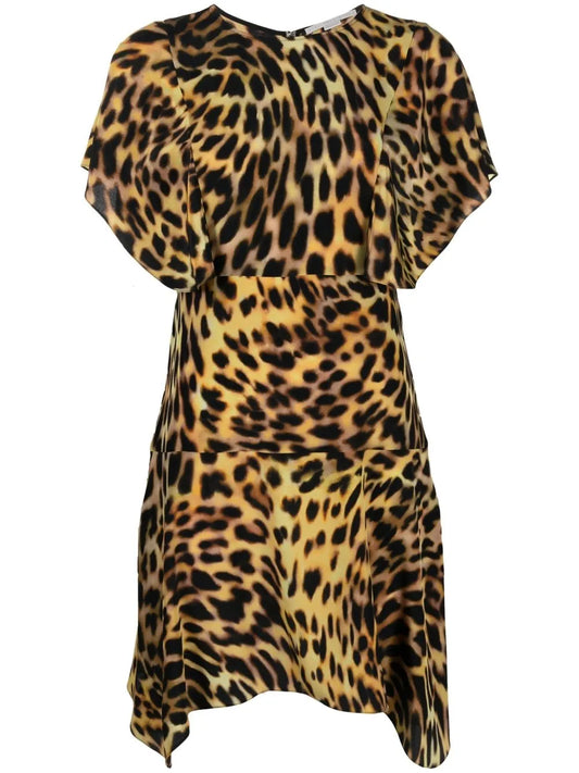 Stella Mccartney Leopard Print Silk Flounce Dress