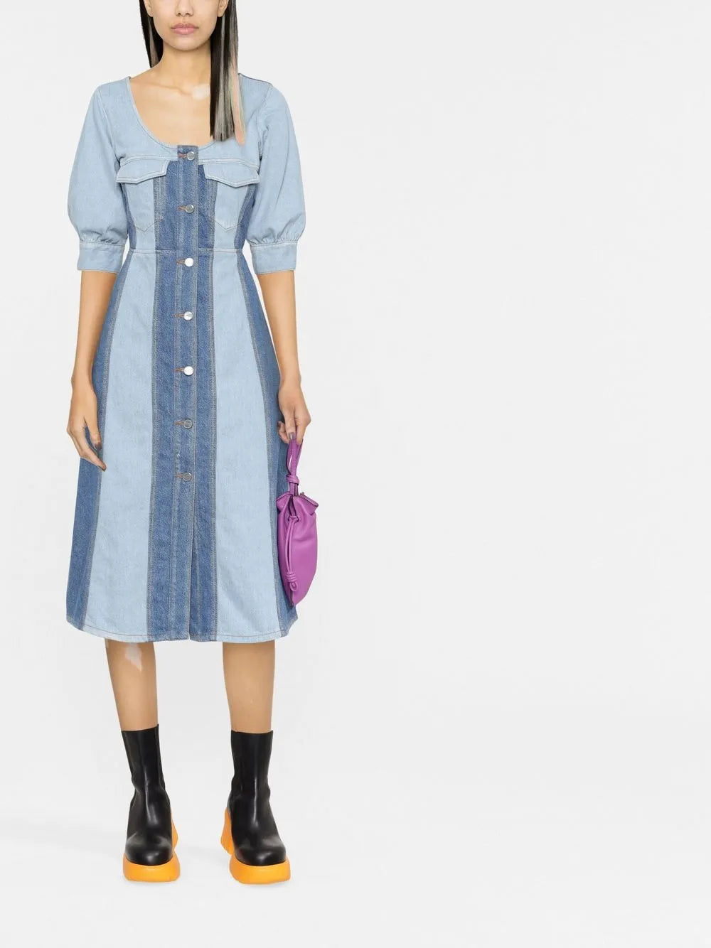 Ganni Panelled Midi Organic Cotton Dress