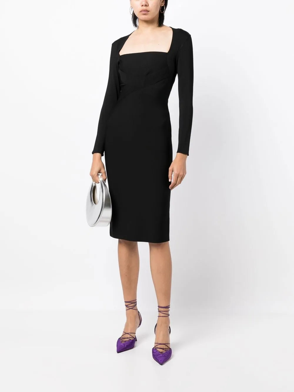 Herve L Leroux Long Sleeve Scoop Neck Dress