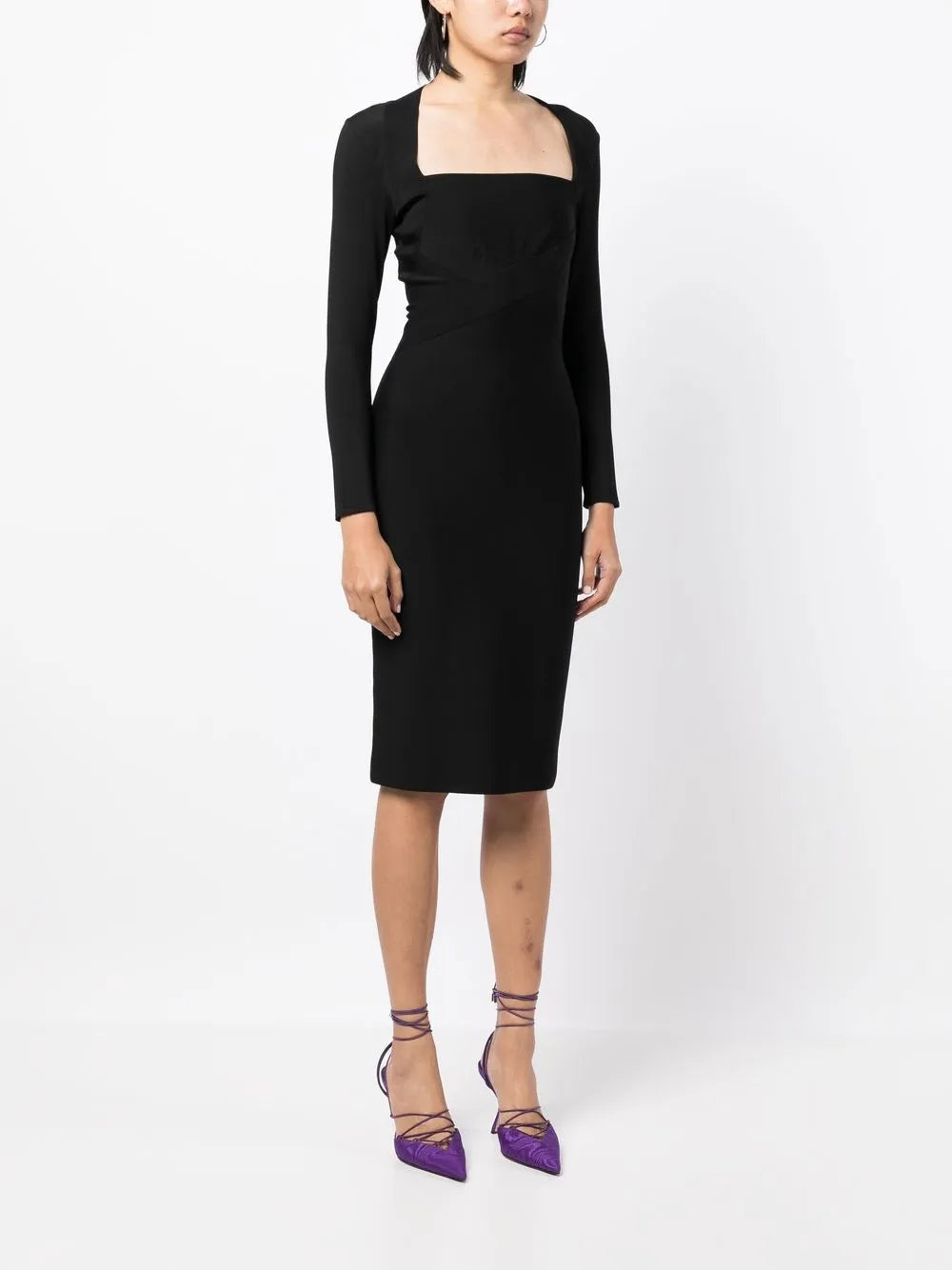 Herve L Leroux Long Sleeve Scoop Neck Dress