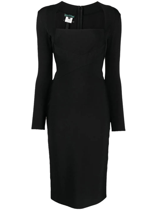 Herve L Leroux Long Sleeve Scoop Neck Dress