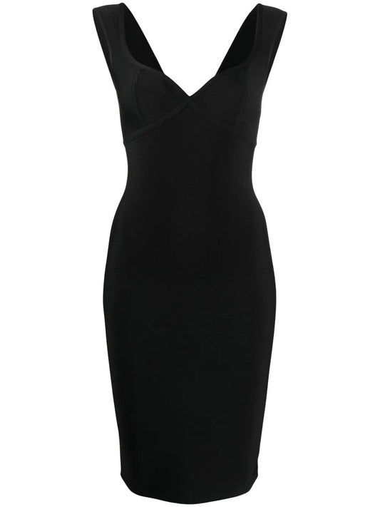 Herve L Leroux Sweetheart Neck Midi Dress