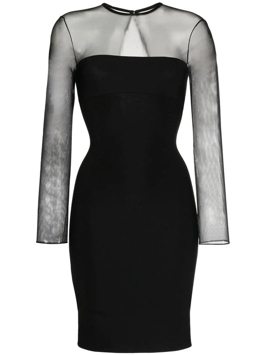 Herve L Leroux Sheer Top Pencil Dress