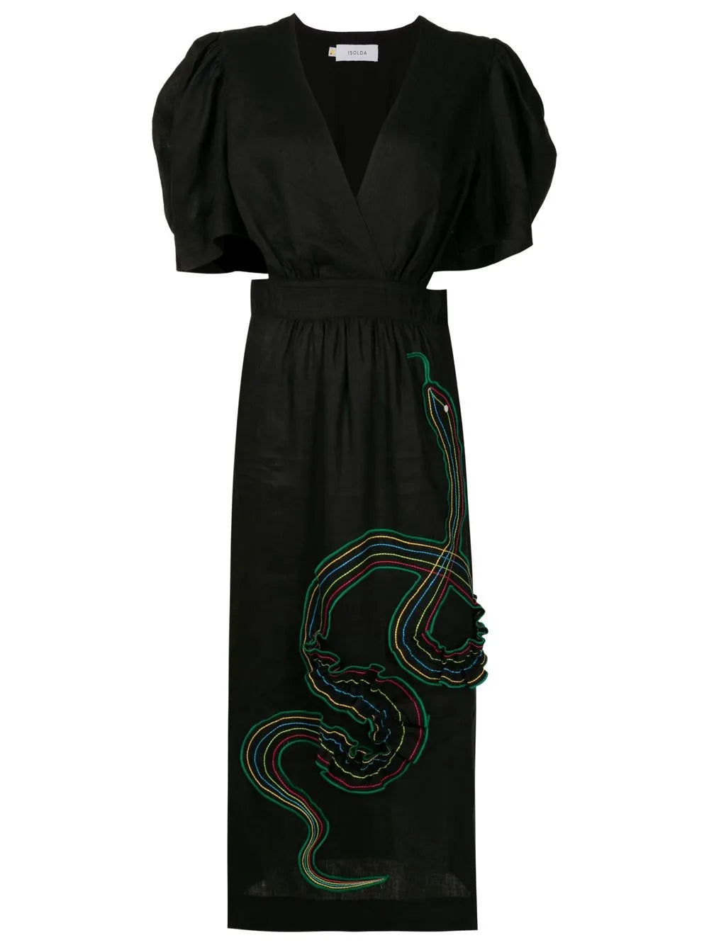 Isolda Lina Embroidered Motif Puff Sleeve Dress