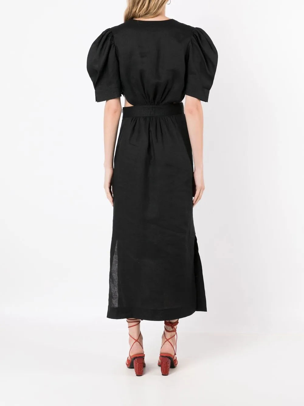 Isolda Lina Embroidered Motif Puff Sleeve Dress