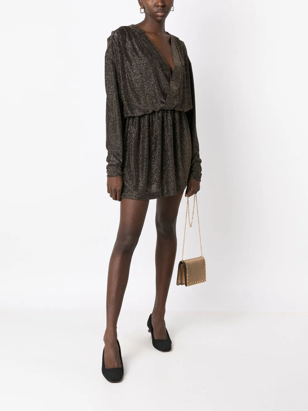 Olympiah V Neck Lurex Mini Dress