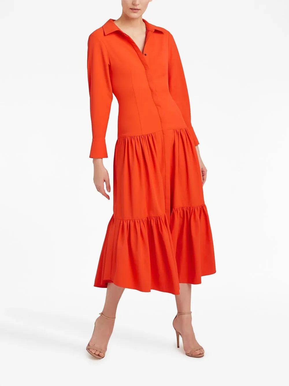 Cinq A Sept Button Up Long Sleeve Tiered Dress