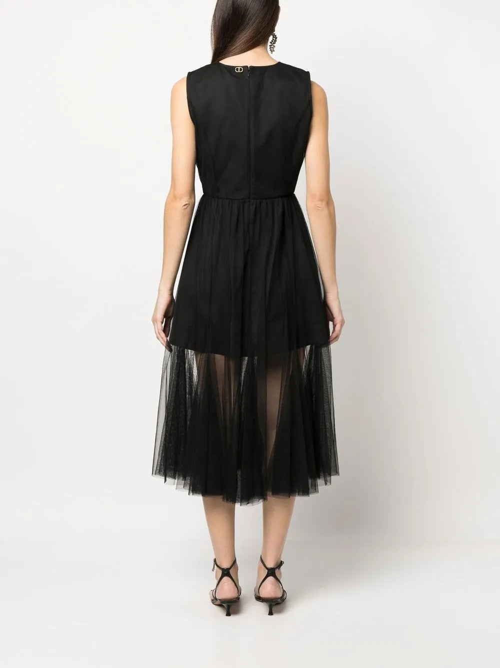 Twinset Tulle Trim Sleeveless Midi Dress