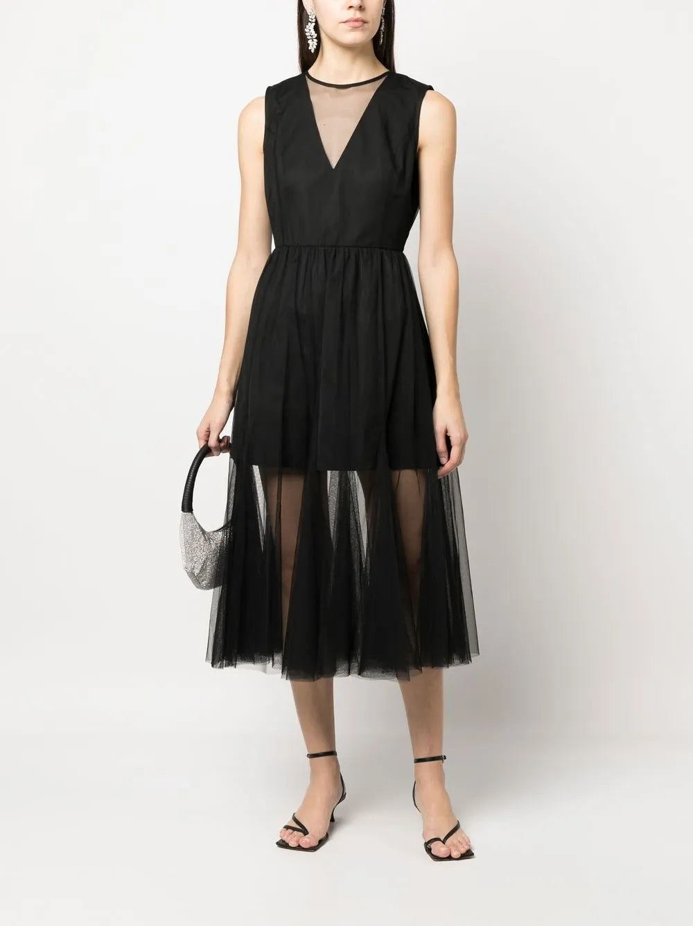 Twinset Tulle Trim Sleeveless Midi Dress