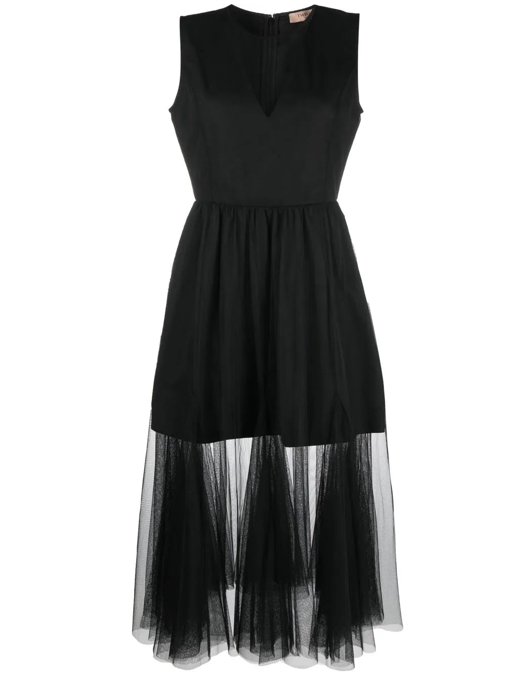 Twinset Tulle Trim Sleeveless Midi Dress