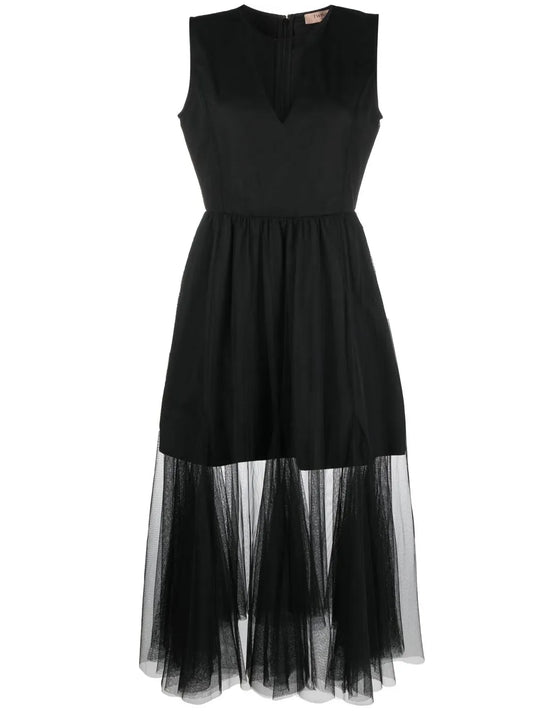 Twinset Tulle Trim Sleeveless Midi Dress