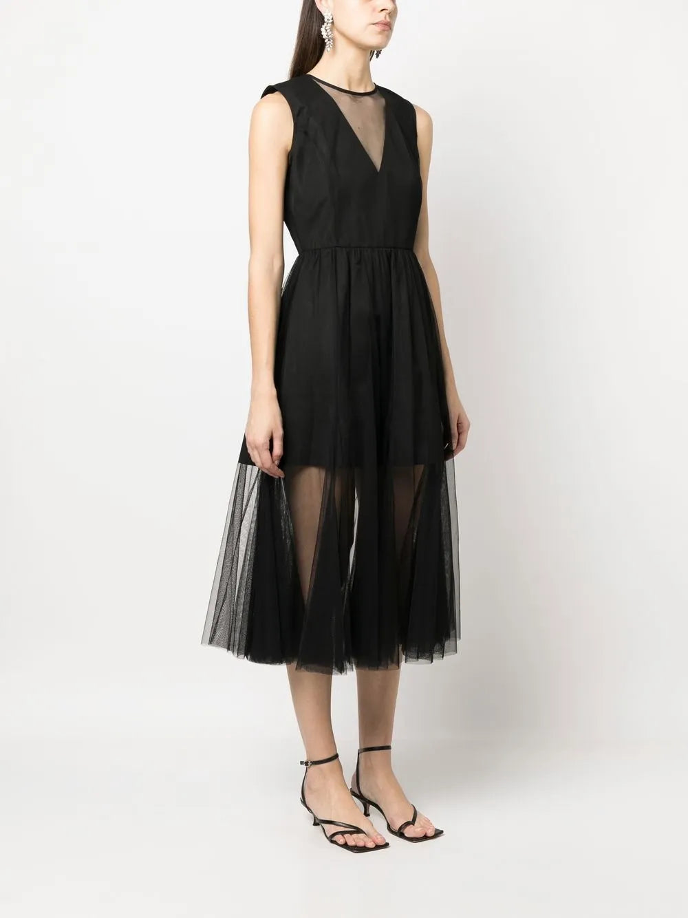 Twinset Tulle Trim Sleeveless Midi Dress