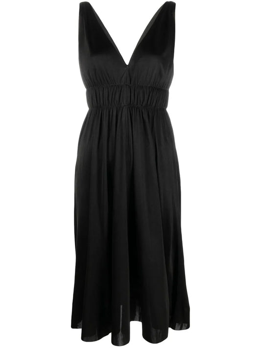 Parosh Smocked Detail V Neck Dress