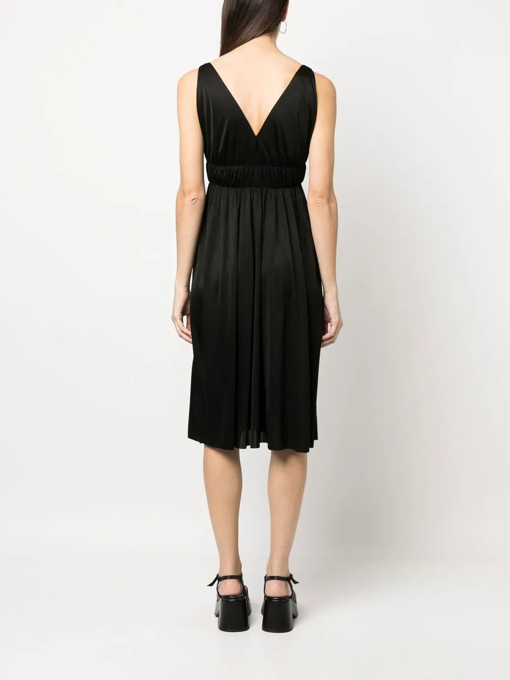 Parosh Smocked Detail V Neck Dress