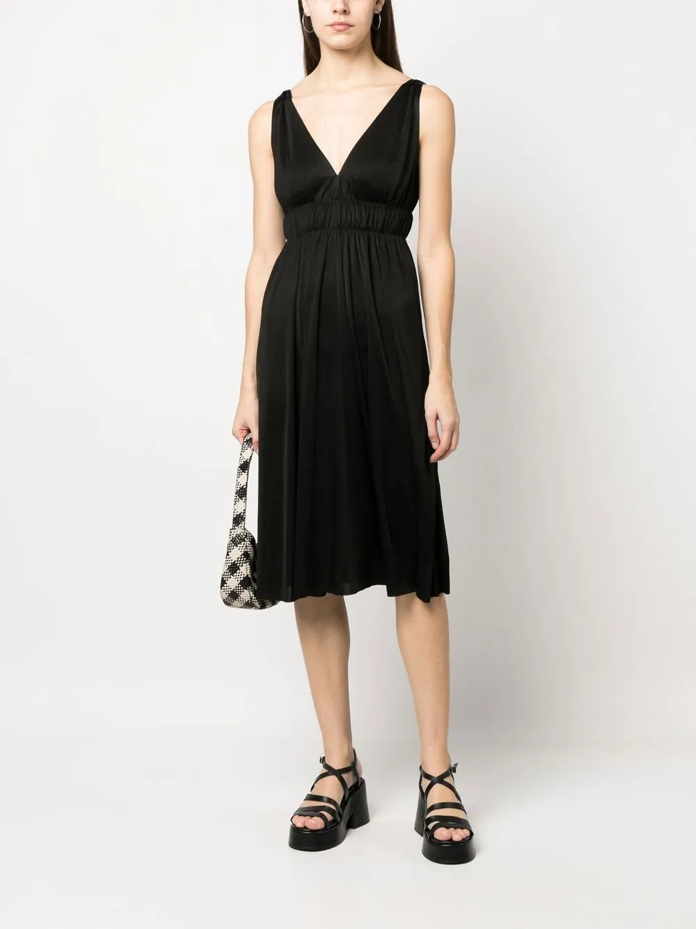 Parosh Smocked Detail V Neck Dress