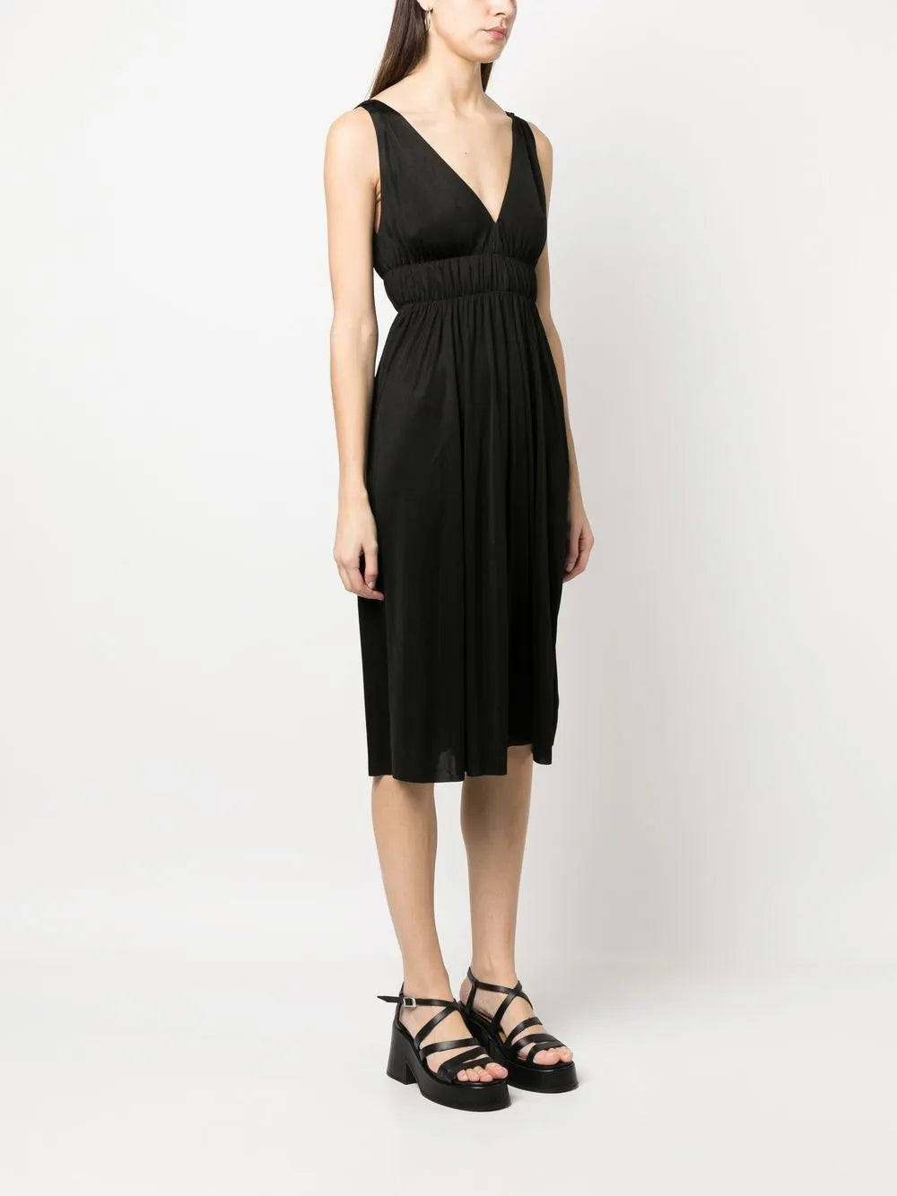 Parosh Smocked Detail V Neck Dress