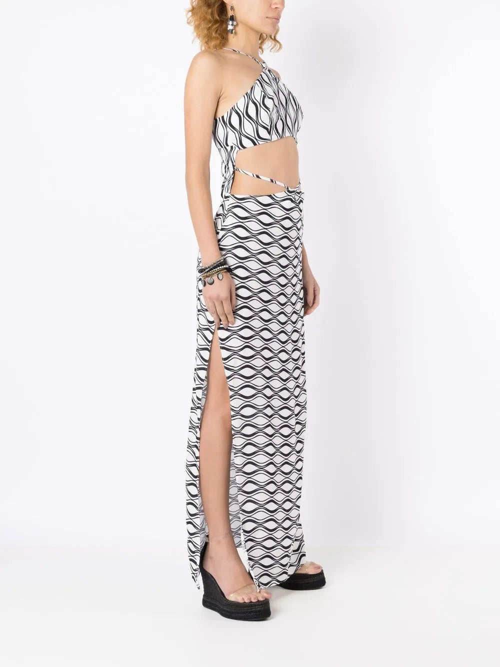 Amir Slama Cut Out Wave Print Maxi Dress