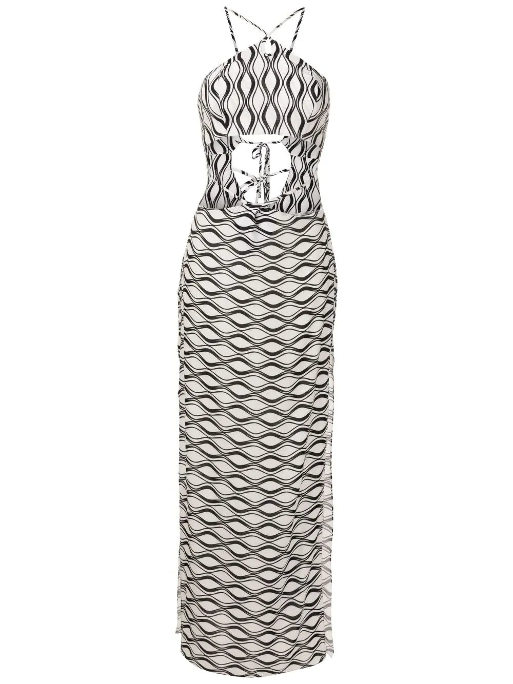 Amir Slama Cut Out Wave Print Maxi Dress