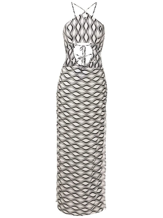 Amir Slama Cut Out Wave Print Maxi Dress