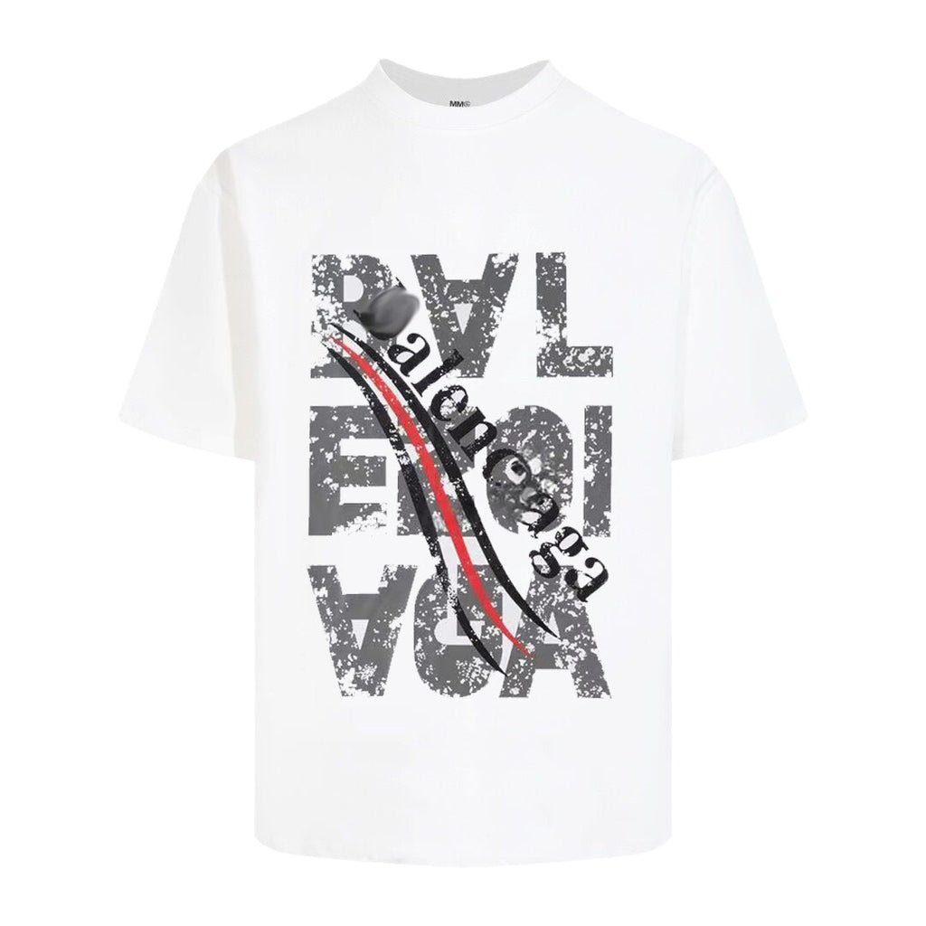 Balenciaga Stacked Distressed Logo T-Shirt in Black & White