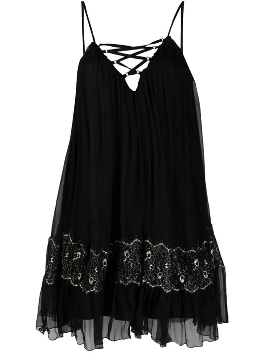 Nissa Strap Detail Silk Mini Dress