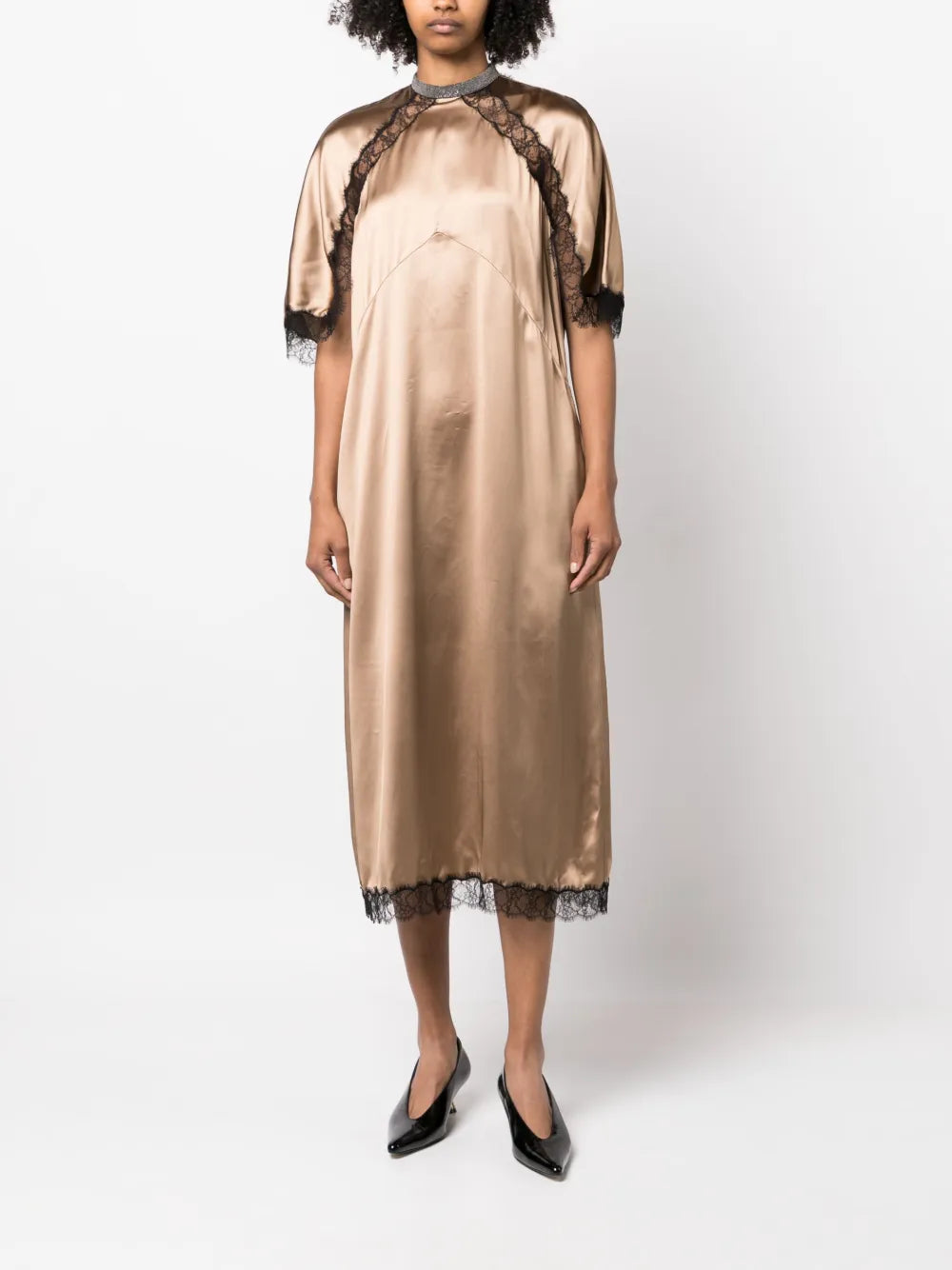 Fabiana Filippi Lace Trim Satin Midi Dress