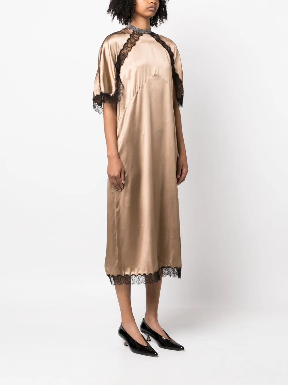 Fabiana Filippi Lace Trim Satin Midi Dress