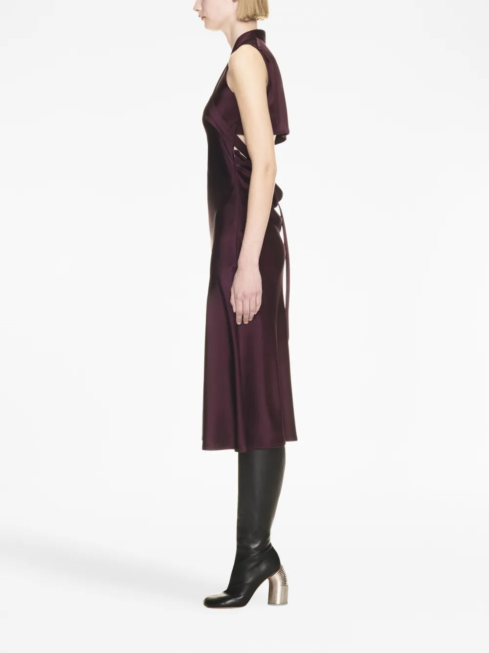 Off White Crossover Strap Satin Midi Dress