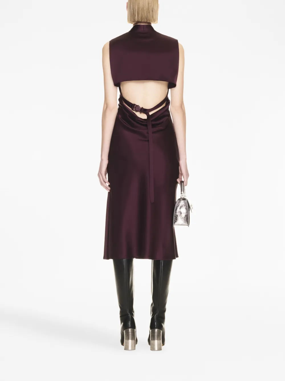 Off White Crossover Strap Satin Midi Dress