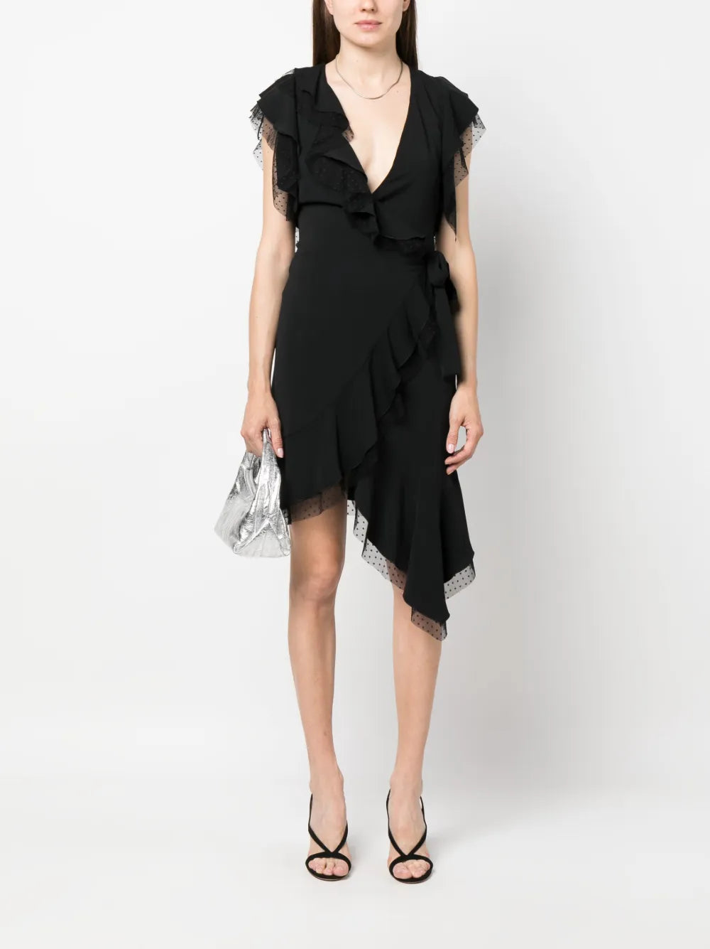 Nissa Tulle Detailing Draped Mini Dress