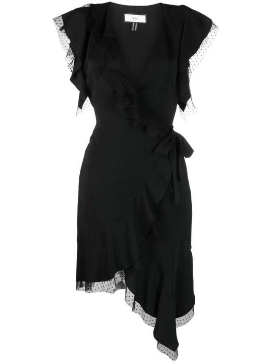 Nissa Tulle Detailing Draped Mini Dress