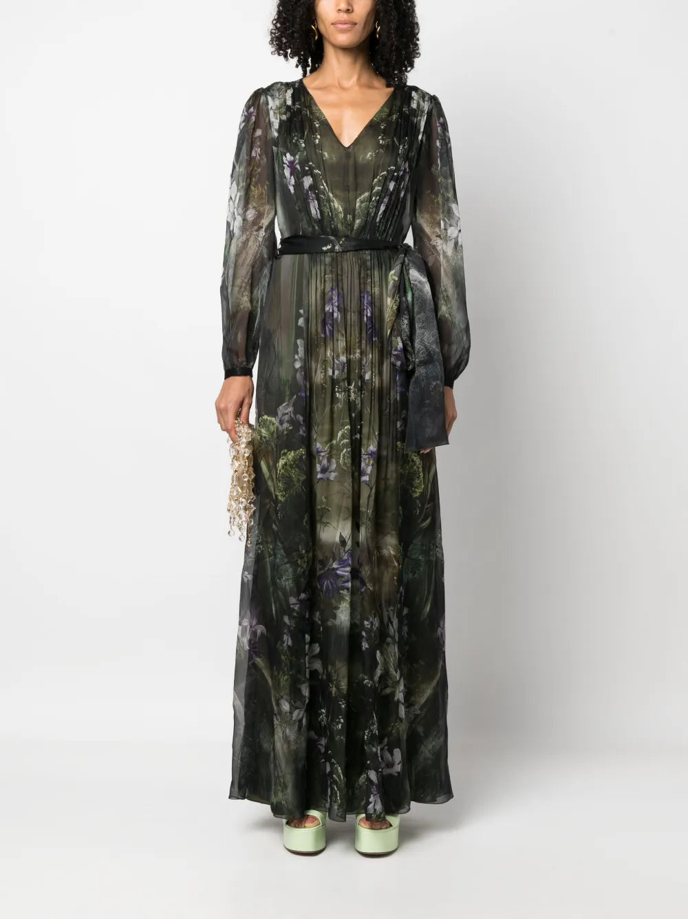Alberta Ferretti Winter Garden Print Silk Maxi Dress