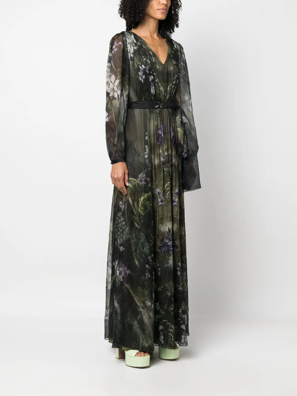 Alberta Ferretti Winter Garden Print Silk Maxi Dress