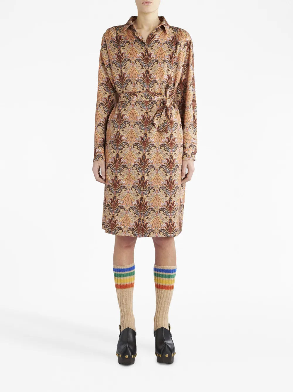 Etro Paisley Print Belted Midi Shirtdress