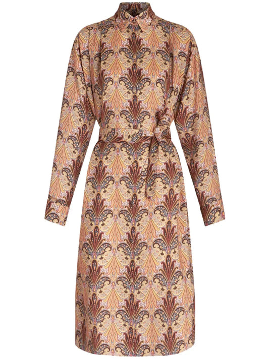 Etro Paisley Print Belted Midi Shirtdress