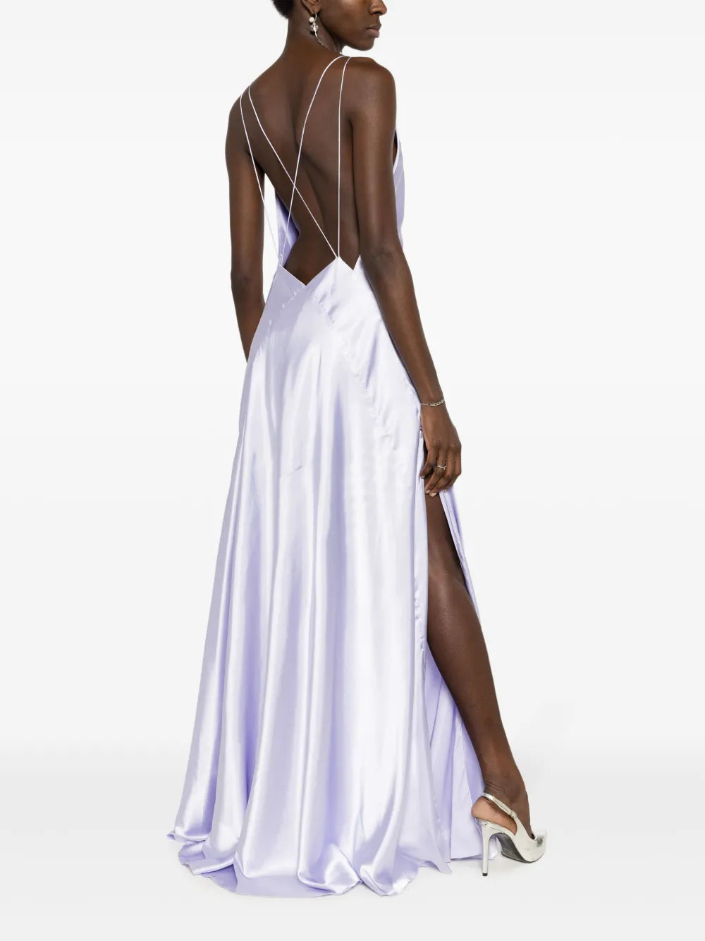 Lethicia Bronstein Satin Finish V Neck Maxi Dress