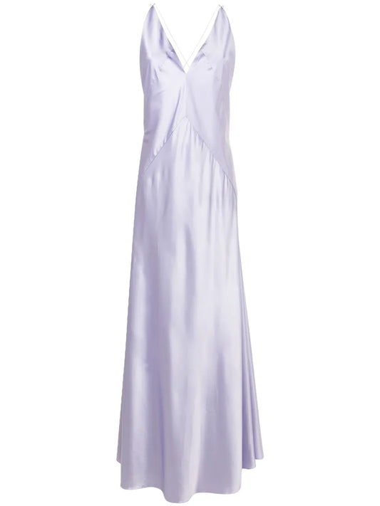Lethicia Bronstein Satin Finish V Neck Maxi Dress