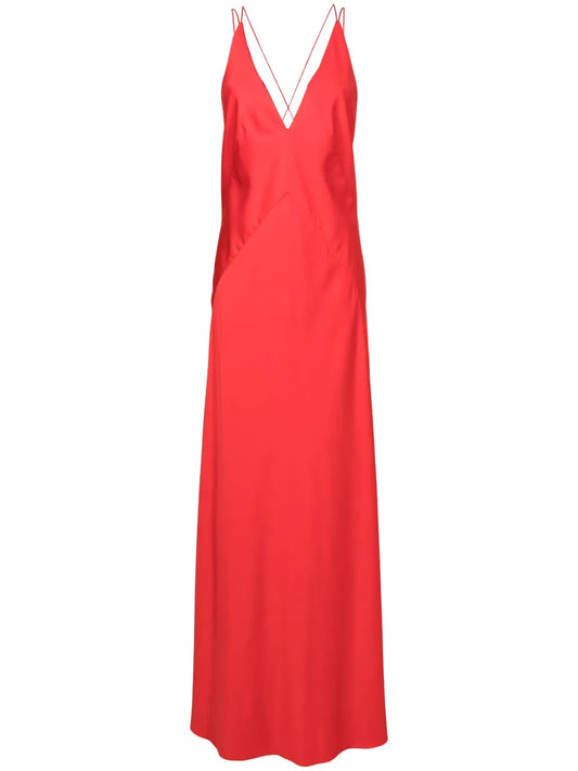 Lethicia Bronstein Satin Finish V Neck Maxi Dress