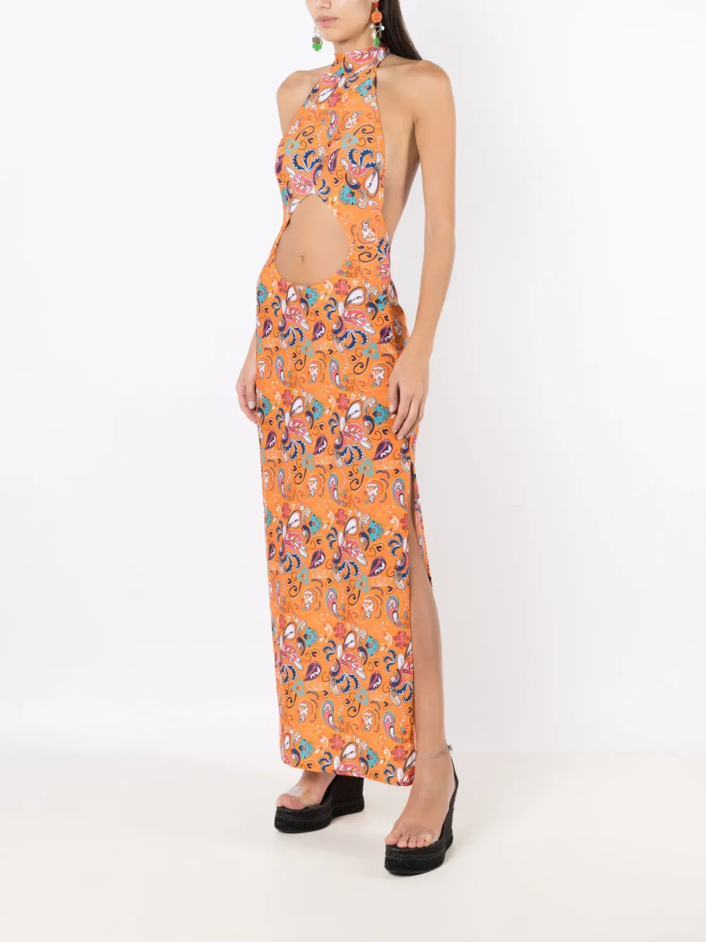 Amir Slama Graphic Print Halterneck Maxi Dress